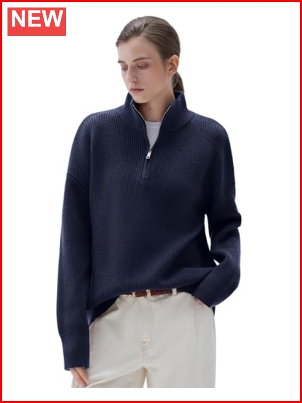 Cashmere Blend Oversized Quarter Zip Pullover Sweater Mock Neck Loose Fit